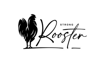 Rooster Farm Community Logo Design - Isolated vector Illustration on white background - Silhouette character, icon, symbol, badge, emblem of standing cock