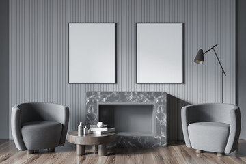 Two frames in grey seating area with modern details