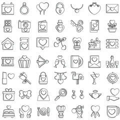 Outline Valentines day flat vector icon collection set
