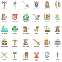 Viking Elements flat vector icon collection set