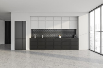 Industrial kitchen design in white and black