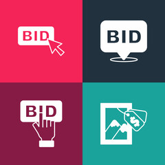 Set pop art Auction painting, Bid, and icon. Vector