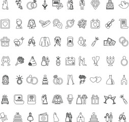 Wedding collection outline flat vector icons element set
