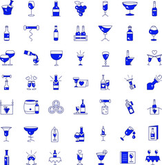 Blue outline Wedding collection flat vector icons element set