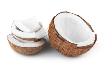 Coconut with half isolated on white background