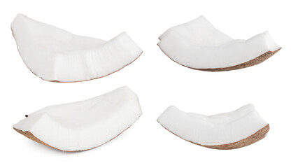 Coconut pieces isolated on a white background. Collection