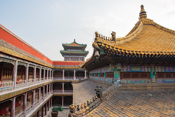 Fototapeta premium The temple top made of gold is in Chengde City, Hebei Province, China 
