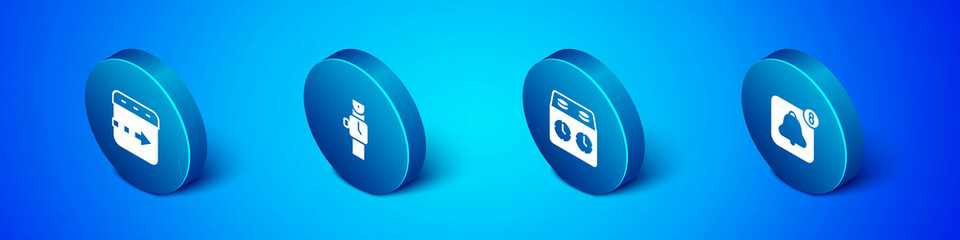 Set Isometric Time flies on the clock, chess, Alarm app mobile and Wrist watch icon. Vector