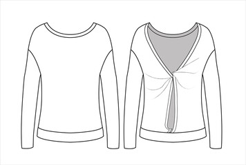 Ladies sweater sketch tops back opening mockup