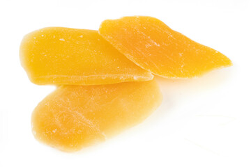 Natural dried organic mango and a white background