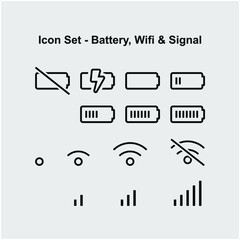 set of thin icons about battery, wifi, and signal. vector icons