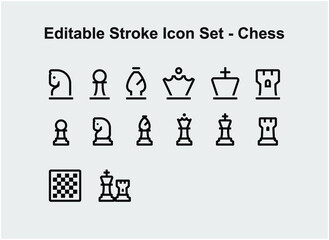 set of thin signs and symbols about chess, vector icons