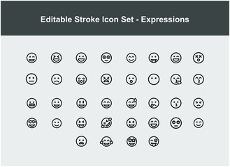 thin icon set of emoticon expression face. vector icons