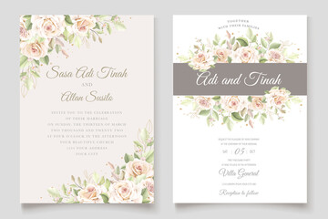 hand drawn floral roses wedding invitation card set 