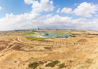 Far distance panorama of lake in Beer Sheva
