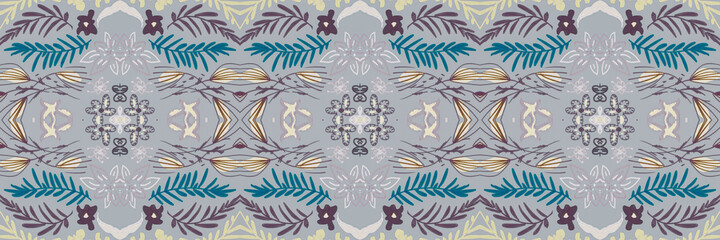 Seamless flower folk pattern. Abstract ethnic print. Watercolor batik background.