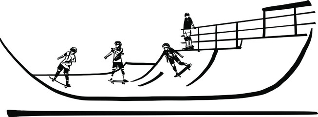 vector sketch illustration of the yang skateboarders jump in skateboard park