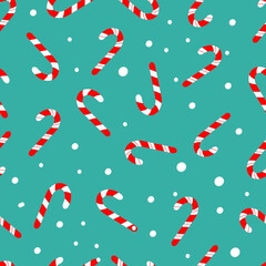 Seamless pattern Christmas candy and snow isolated on blue. Vector illustration. Design for card, textile, fabric, wallpaper, paper design