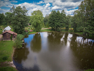 Fototapeta na wymiar Drone view of house by the lake