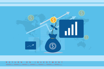 2d illustration business graph with dollar raising human hand