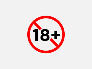 Plus 18 prohibition sign for people under eighteen years of age. For adults only. Vector illustration.