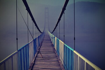 hanging bridge in Rodopi mountains Bulgaria