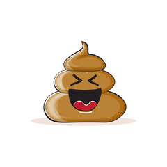 vector funny cartoon cool smiling poo icon isolated on white background. emoji funky poo character. A pile of poo sticker or label