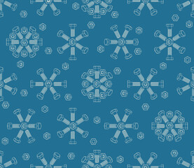 Christmas seamless pattern of fasteners laid out in the shape of snowflakes. Vector background.