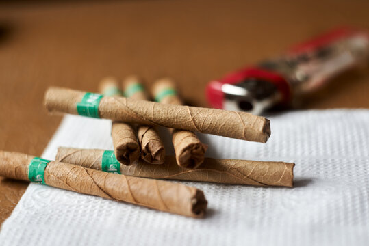 Photo of herbal cigarettes on a napkin