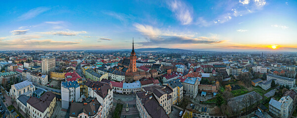 Tarnow Townscape, Historic City in Lesser Poland at Sunset. Aerial Drone View