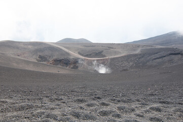Vista del paesaggio vulcanico Etna con nebbia