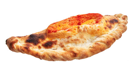  Single calzone italian pizza isolated over white background