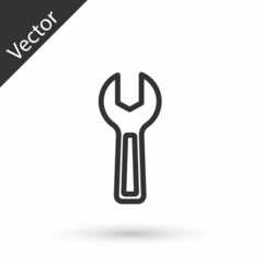 Grey line Wrench spanner icon isolated on white background. Vector