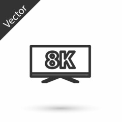 Grey line Screen tv with 8k Ultra HD video technology icon isolated on white background. Vector