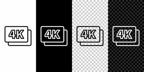 Set line 4k Ultra HD icon isolated on black and white background. Vector