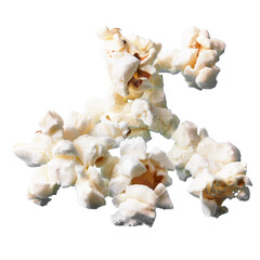  Bunch of salty popcorns isolated on a white background