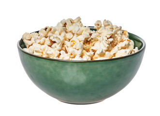  Bowl of salty popcorns isolated on a white background