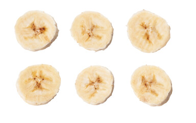  Collage of slices of banana isolated on a white background