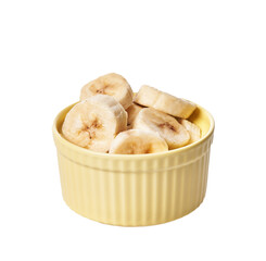  Bowl of slices of banana isolated on a white background