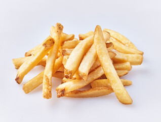  Bunch of french fried potatoes isolated on a white background