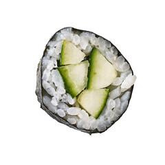  Single cucumber sushi maki isolated on white background © Krakenimages.com
