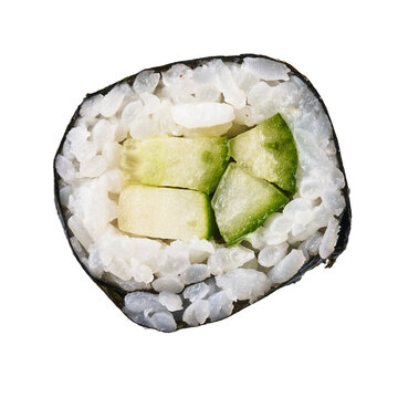  Single cucumber sushi maki isolated on white background