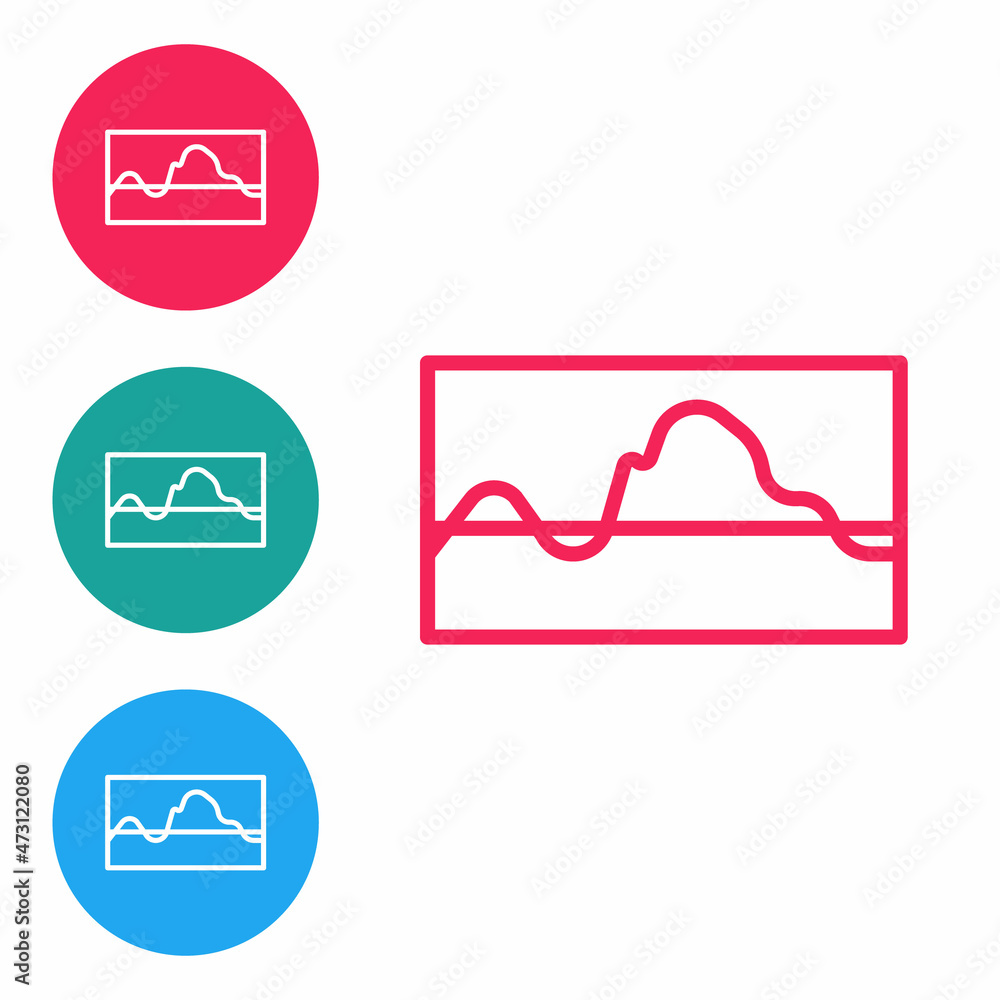 Poster red line music wave equalizer icon isolated on white background. sound wave. audio digital equalizer