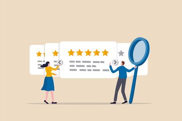 Reputation management team monitor online feedback rating to improve brand positive rank and gain customer trust concept, marketing team monitor and analyze stars rating to increase satisfaction. - obrazy, fototapety, plakaty