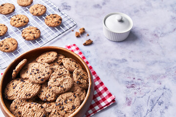 Delicious chocolate cookies on a marble table