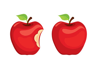Whole apple and bitten red apple fruit icon vector. Red apples fruit icon set isolated on a white background