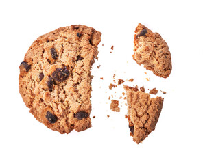  Delicious chocolate cookies flying isolated on a white background