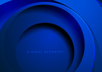 Dark blue geometric tech abstract background with circles. Vector design