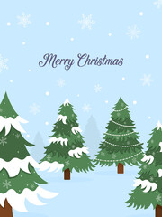 Colorful christmas card with cute winter vector illustration.