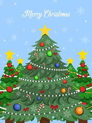 Colorful christmas card with cute winter vector illustration.